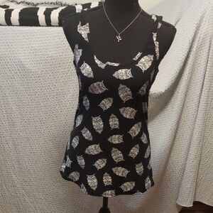 No Boundaries Black and White Owl Pattern Tank Top